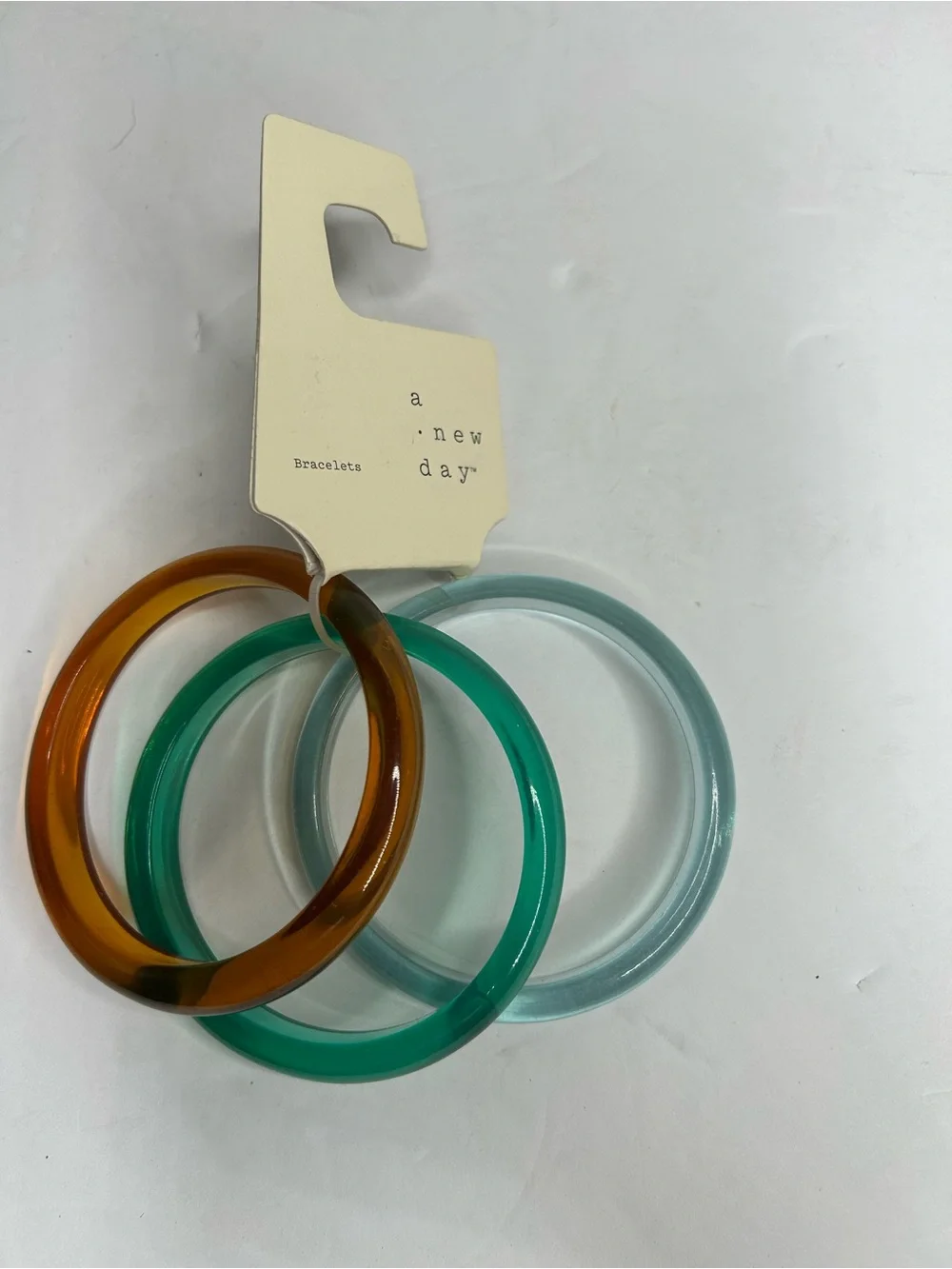 a.new day Glossy Iridescent Bangle Set - Amber, Teal, Aqua NEW WITH TAGS